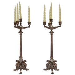 Pair of Silvered Bronze Candelabra in the Manner of Barbadienne