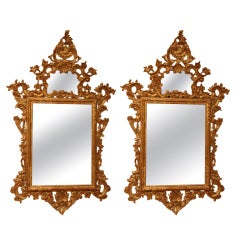 Antique Pair of fine italian carved giltwood mirror