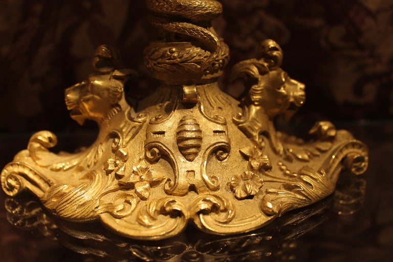 Pair of Ormolu Tazzas with Masks, Snakes, Lions and Putti, France 19th Century