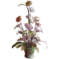 Italian Tole with Porcelain Polychrome Flowers Tree
