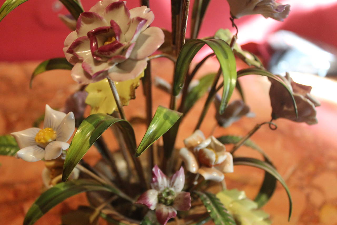 Italian Tole with Porcelain Polychrome Flowers Tree In Good Condition In Firenze, IT