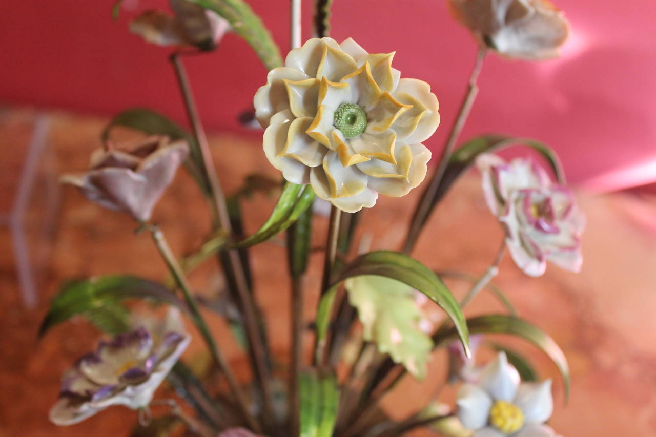 Italian Tole with Porcelain Polychrome Flowers Tree 1