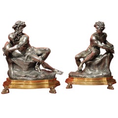 Pair Of Italian Silver Sculptures With Mercury Gilt Bronze Bases