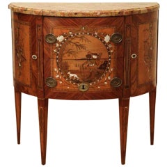 French Louis XVI Demi Lune Chest with Pearwood, Amaranth, Mother-of-pearl, Ivory