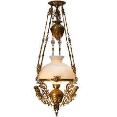 Vintage Hanging Oil Lamp, Electrified