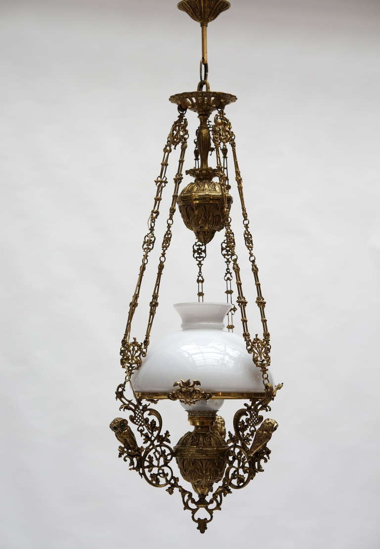 antique brass hanging oil lamp