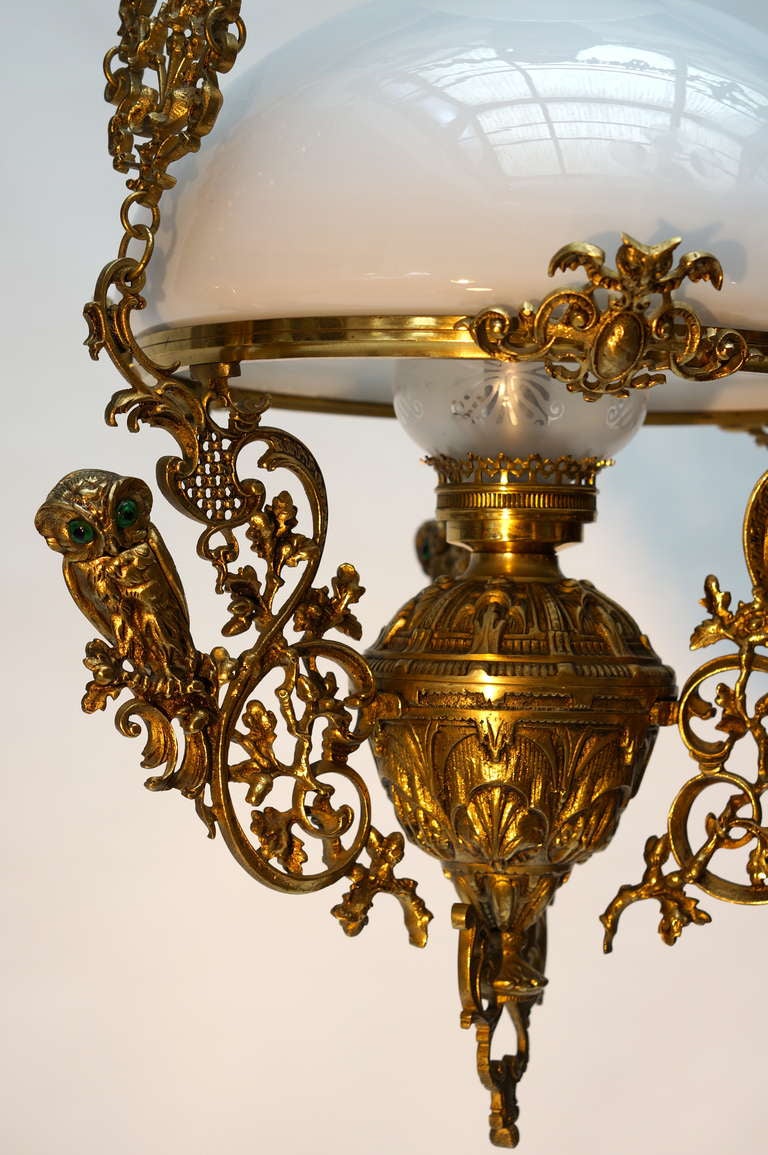 French Hanging Oil Lamp, Electrified