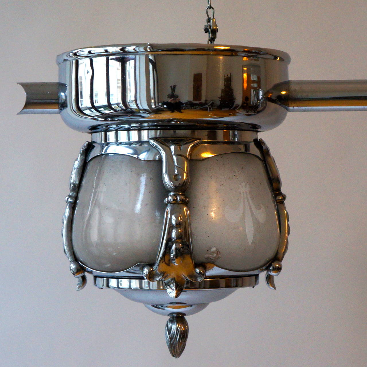 Two-Light Rare Art Deco Hanging Fixture In Good Condition In Antwerp, BE