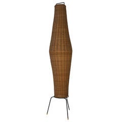 Wrought Iron Tripod Base Fishing Basket Floor Lamp in the Style of Tony Paul