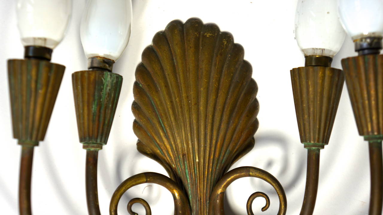 Brass Pair of French Art Deco Sconces