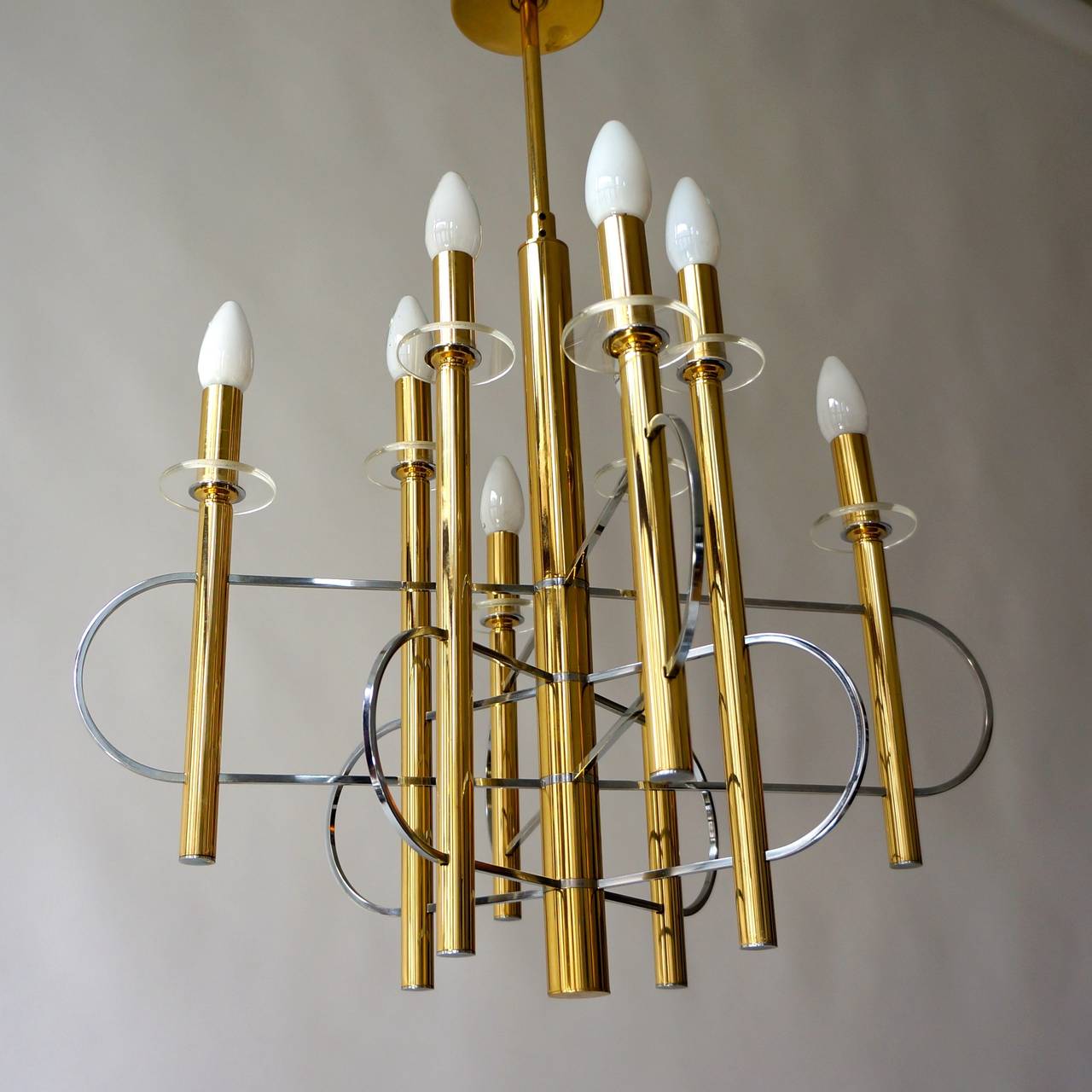 Italian Sciolari Chandelier in Brass For Sale