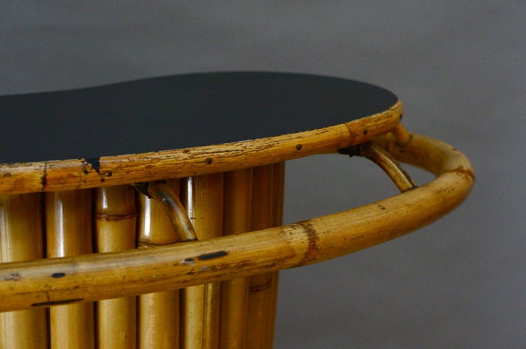 Mid-20th Century French 1950s Bamboo Bar with Three Stools