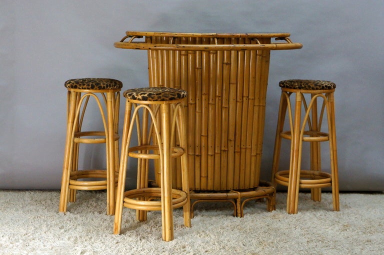 French Riviera charming bamboo bar and bar stools.