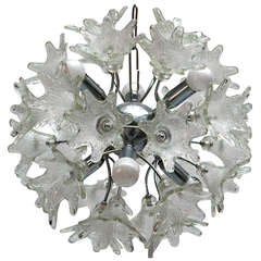 Pair of Murano Floral Sputnik Chandeliers with Textured Clear Petals 8