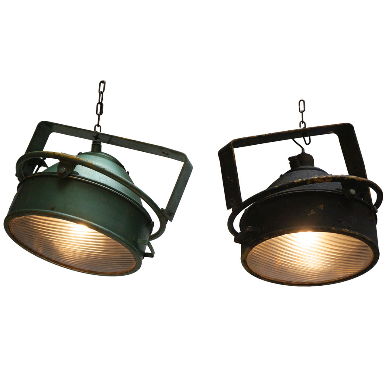 One of Two Industrial Pendant Lights For Sale