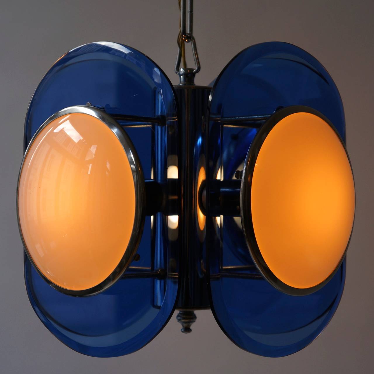 Mid-20th Century Pair of Bold Blue Glass Murano Lights