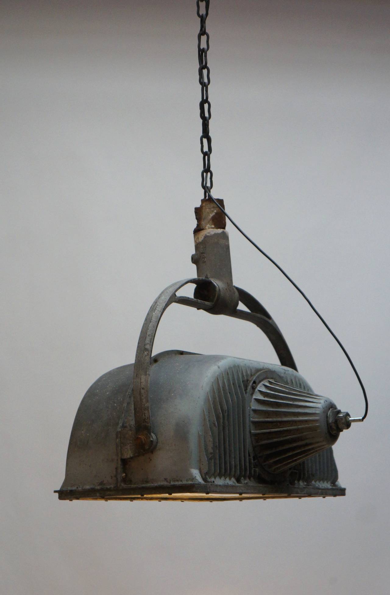 French Large Industrial Ceiling Light Fixture