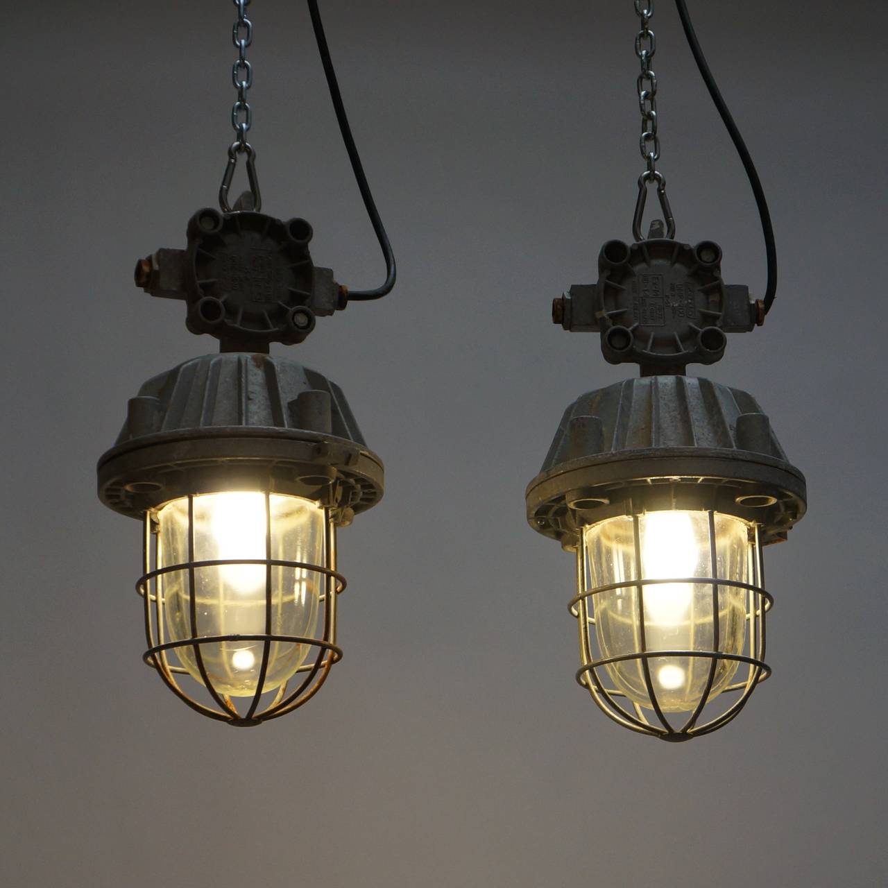 20th Century Pair of Vintage Industrial Lights