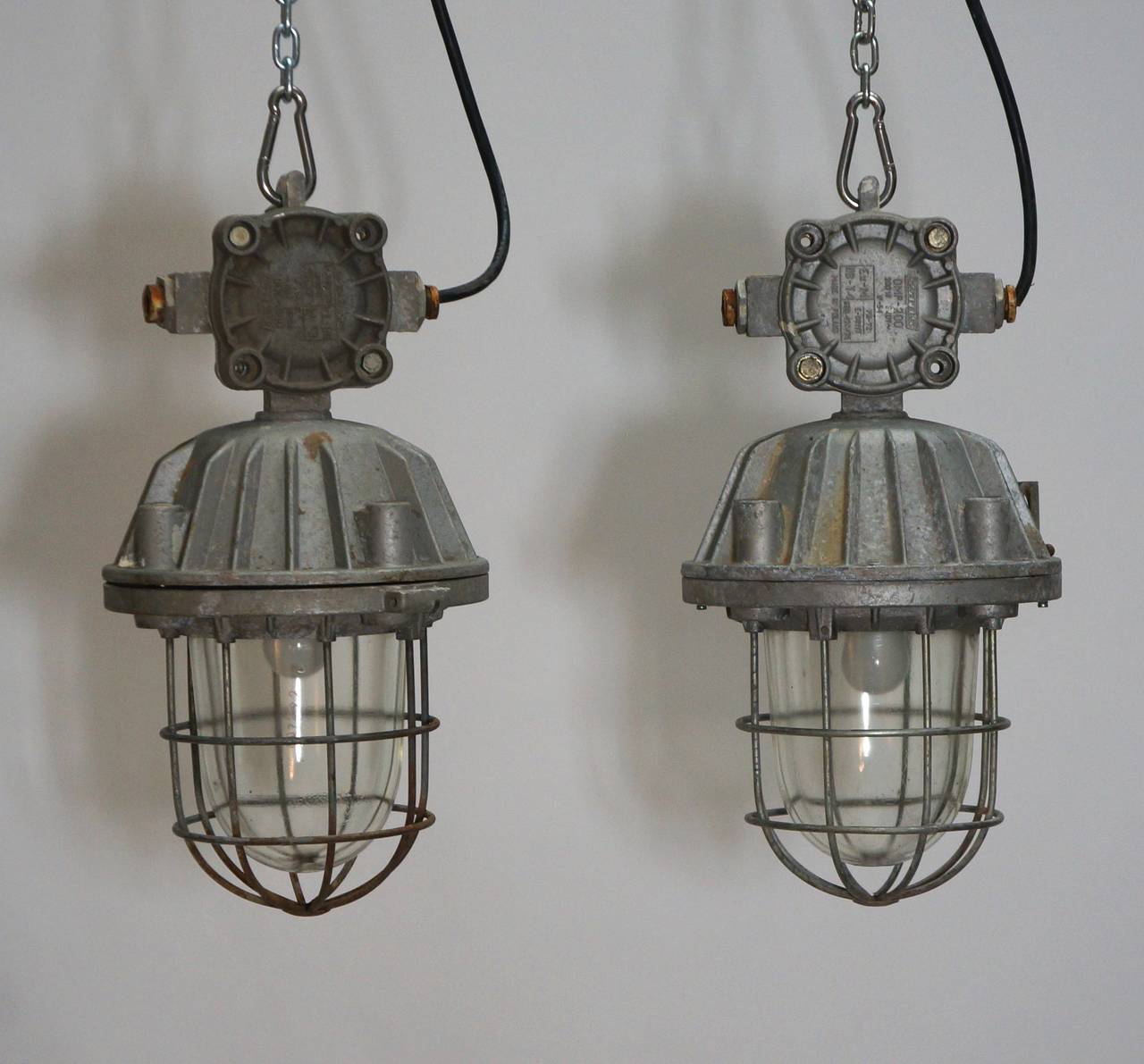 Glass Pair of Vintage Industrial Lights