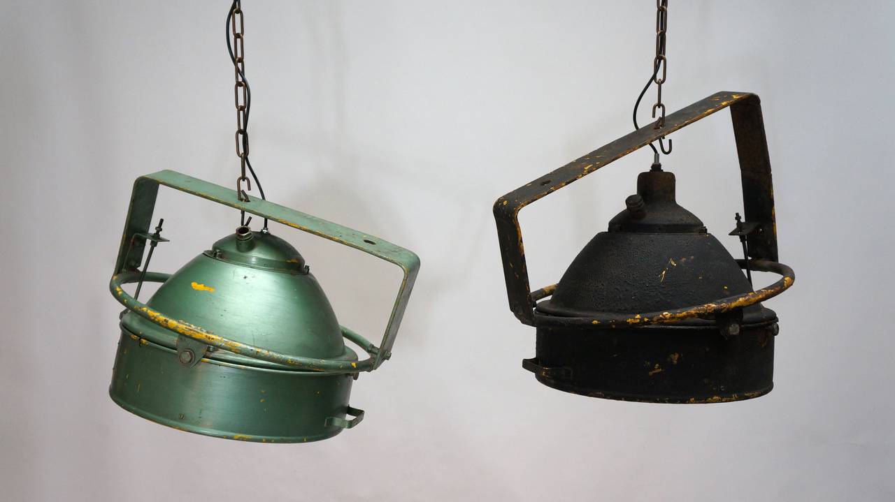 Mid-Century Modern One of Two Industrial Pendant Lights For Sale