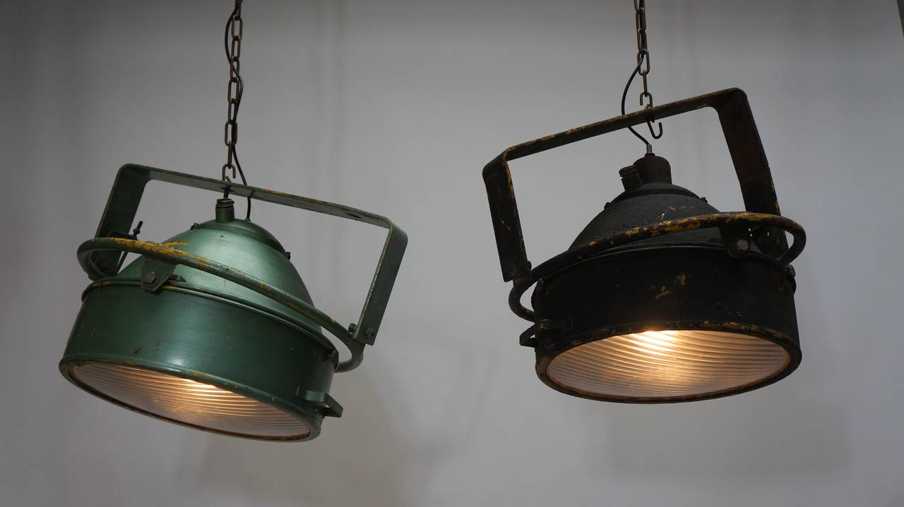 French One of Two Industrial Pendant Lights For Sale