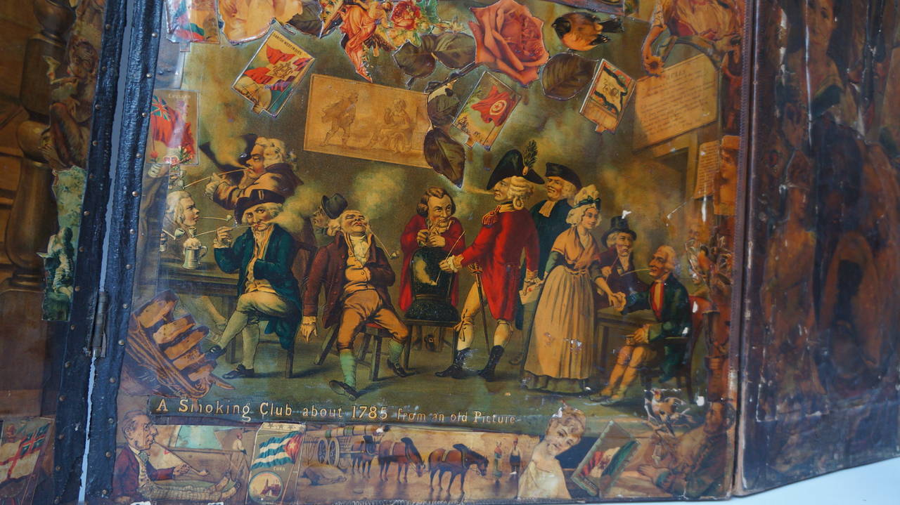 Leather Decoupage Folding Screen Featuring a Collage of Figures