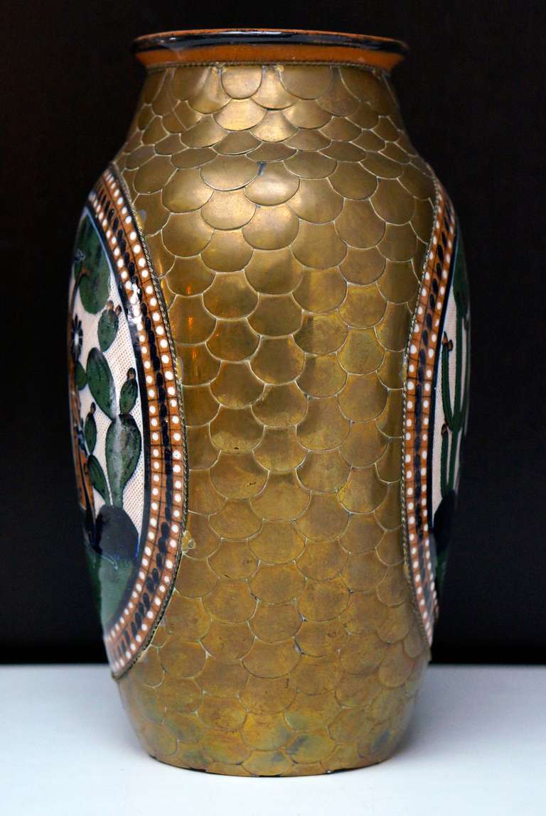 French Copper Clad Ceramic Vase