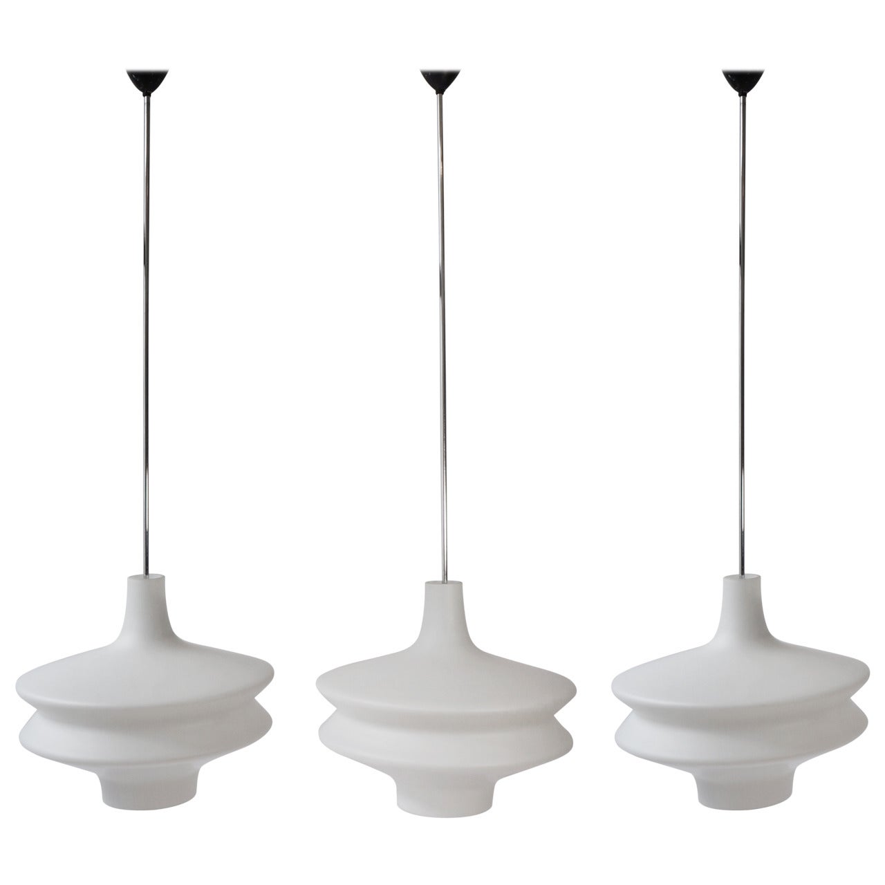 Three Large 1950s Opaline Ceiling Lights