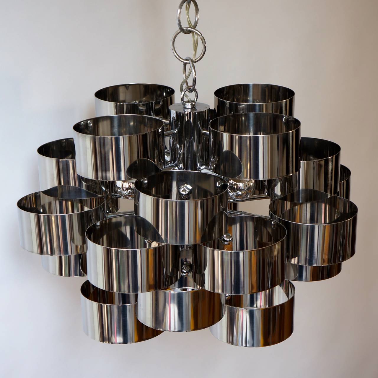 20th Century One of Two Italian Chrome Loop Chandeliers by Sciolari For Sale
