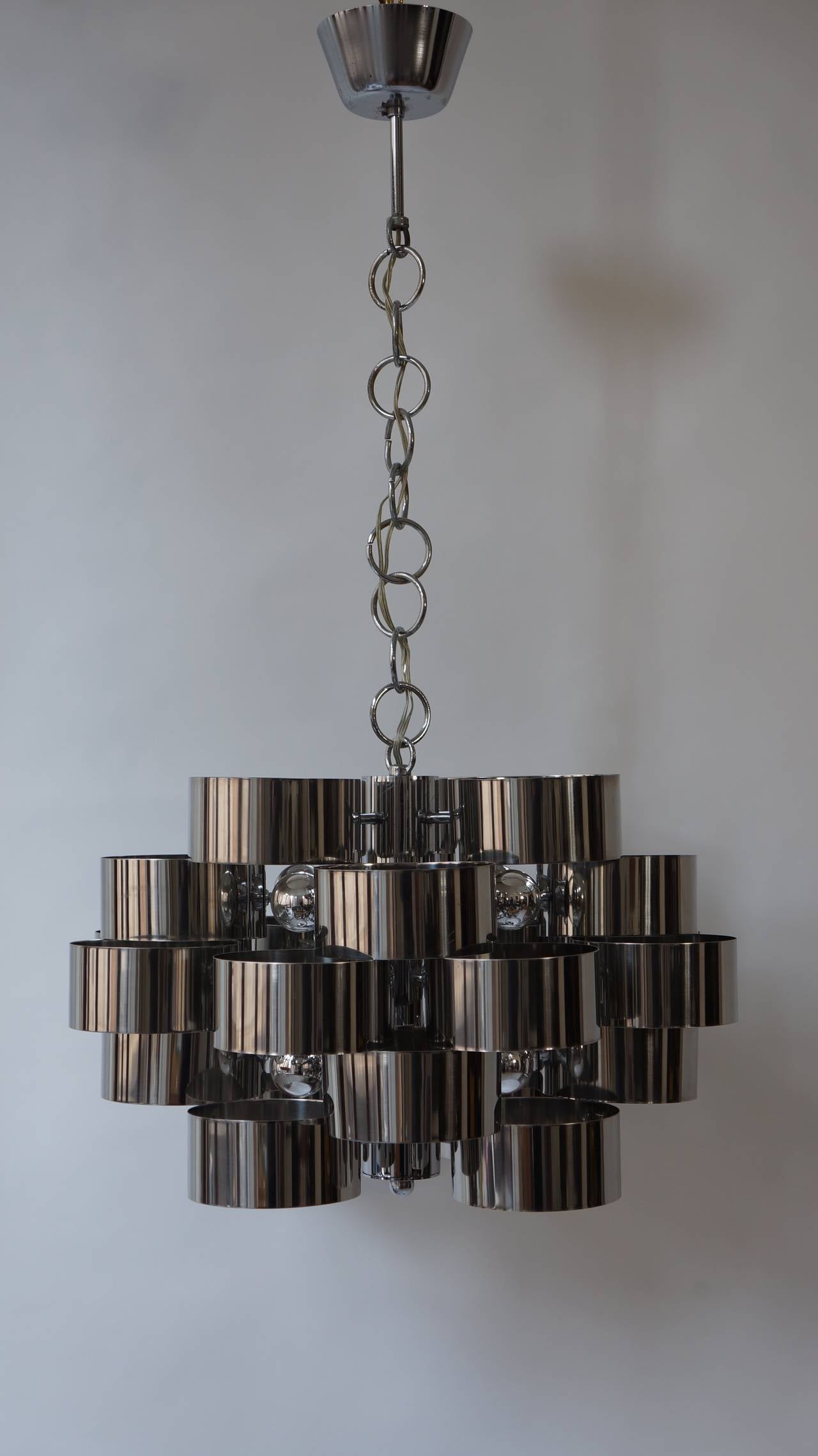 Mid-Century Modern One of Two Italian Chrome Loop Chandeliers by Sciolari For Sale
