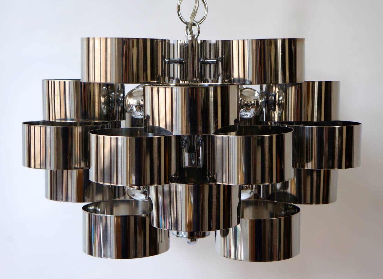 One of Two Italian Chrome Loop Chandeliers by Sciolari For Sale 1