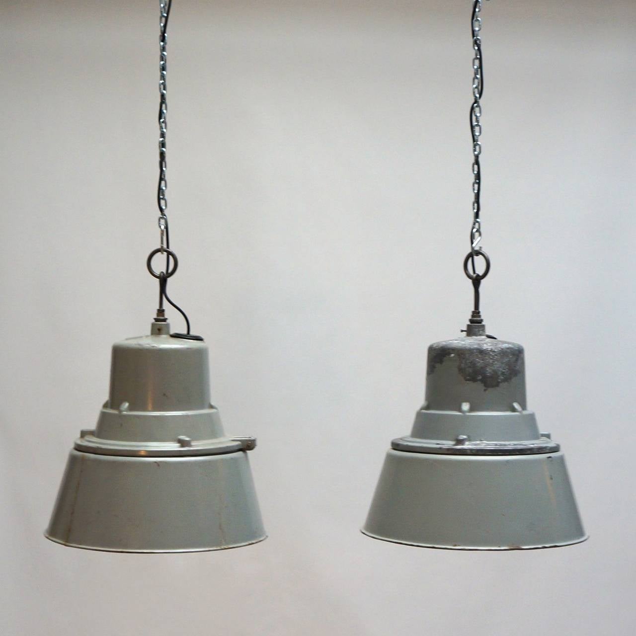 Pair of Industrial Ceiling Lights For Sale at 1stdibs