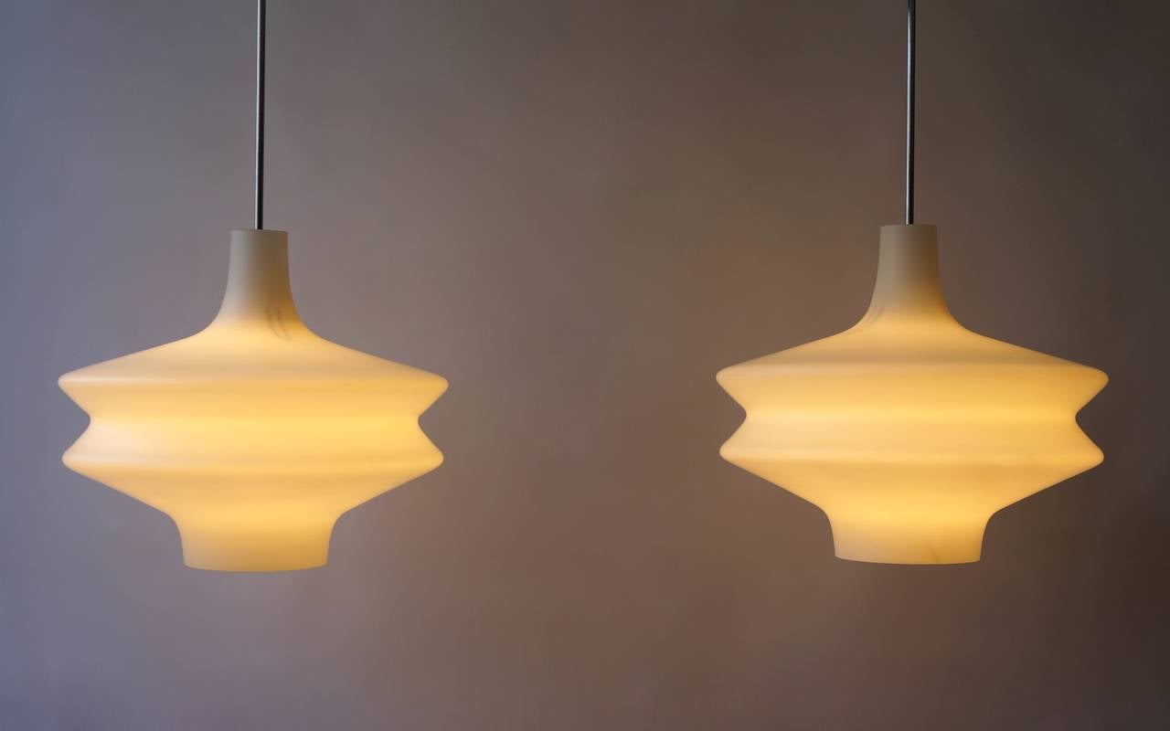Three Large 1950s Opaline Ceiling Lights 1