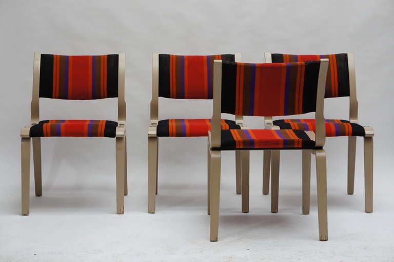 Mid-Century Modern Four Multicolored Seventies Chairs For Sale