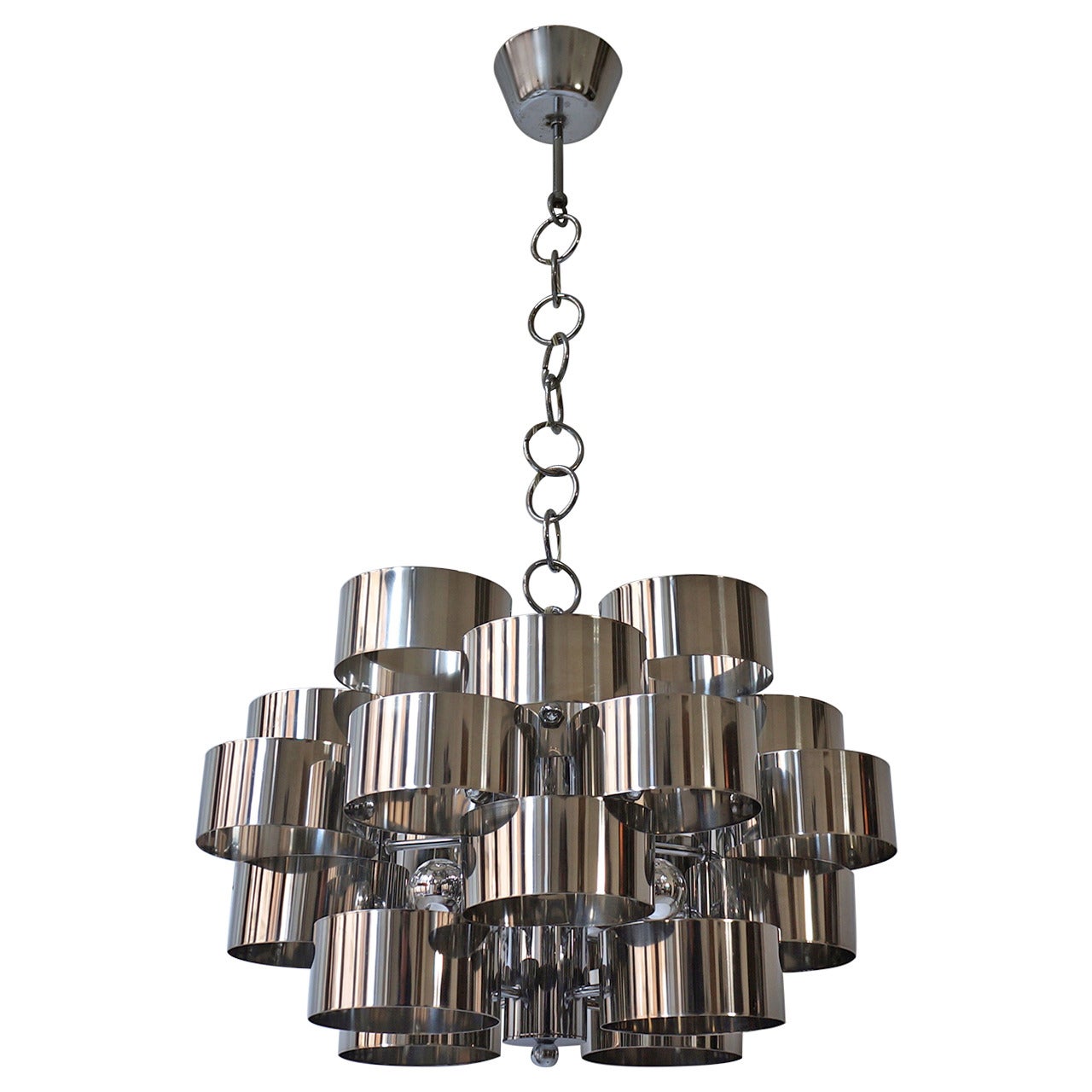 One of Two Italian Chrome Loop Chandeliers by Sciolari For Sale