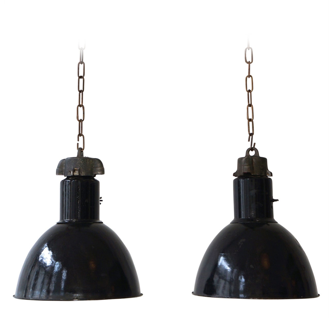 Pair of Industrial Pendant Lights For Sale