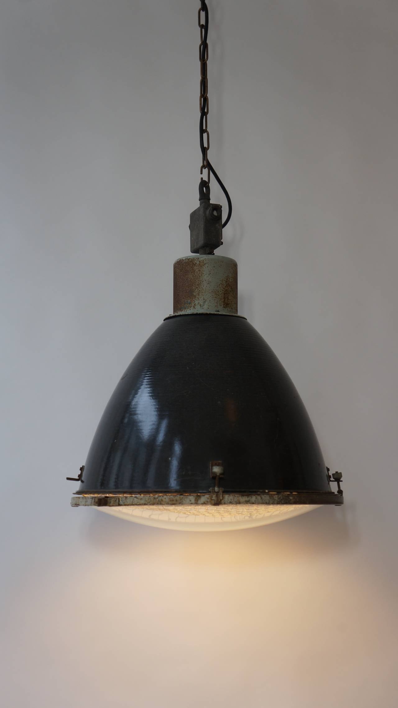Art Glass Large French Industrial Pendant Light