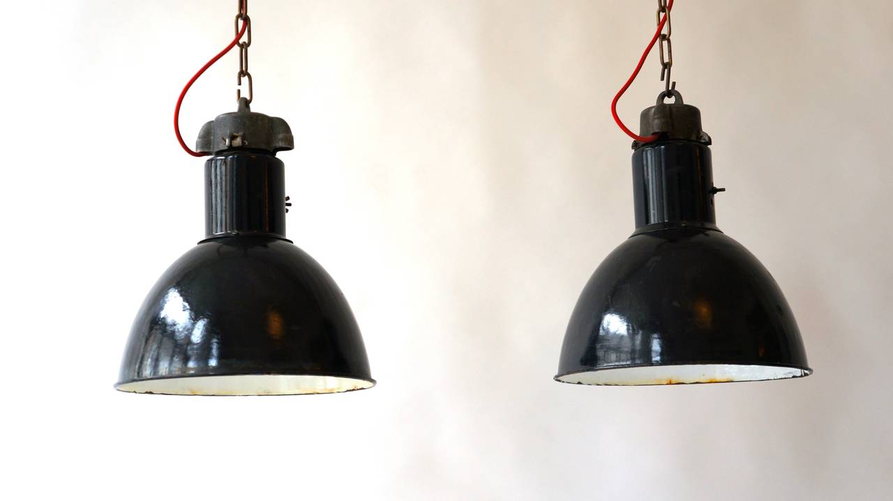 Pair of Industrial Pendant Lights For Sale 2