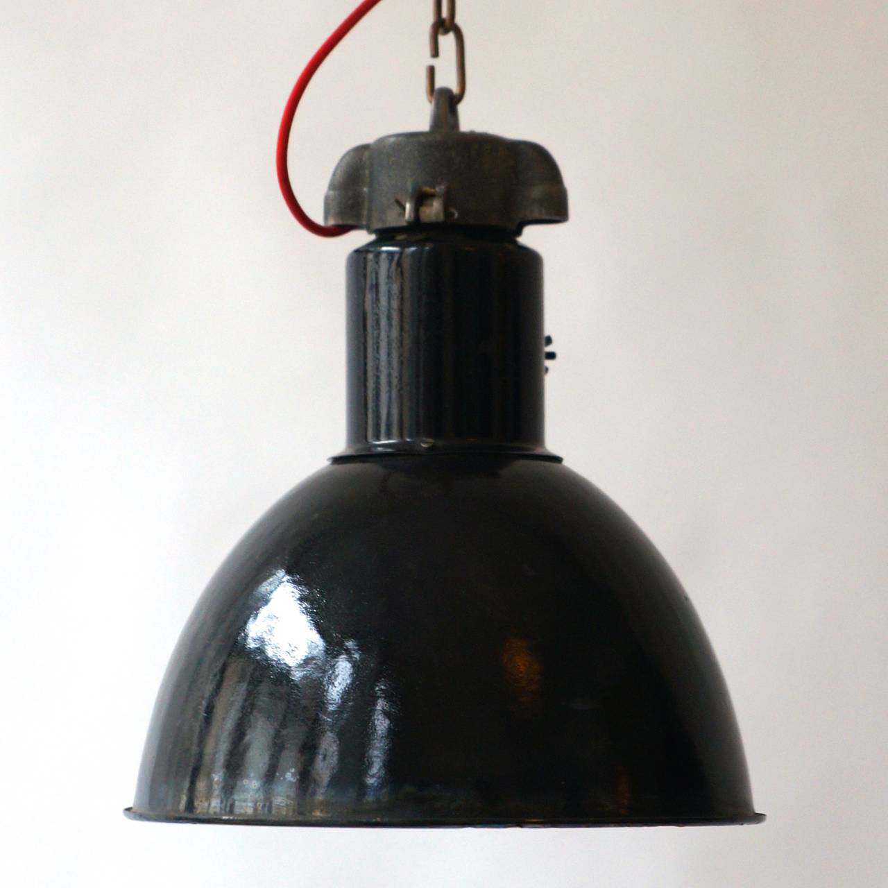 Enamel Pair of Industrial Pendant Lights For Sale