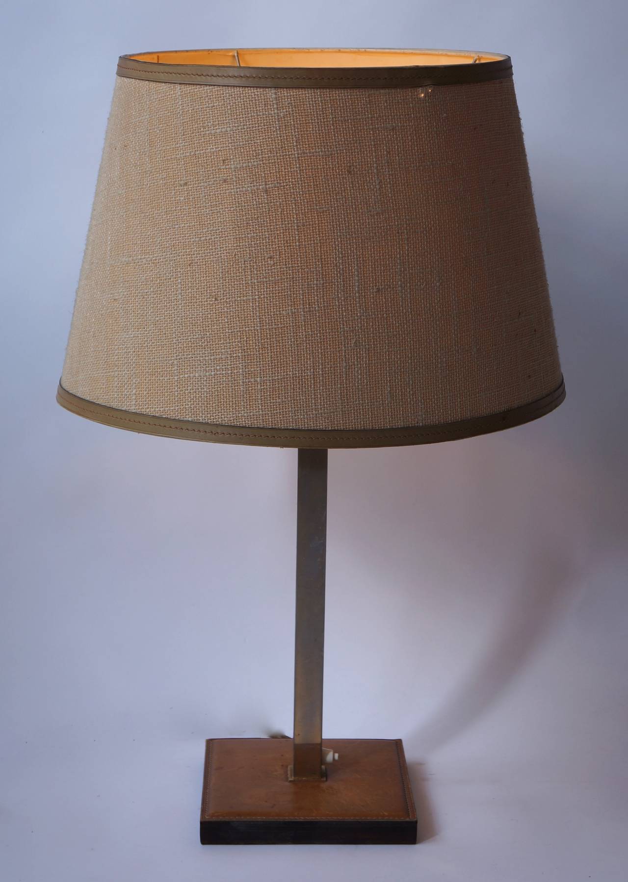 French Delvaux Leather Table Lamp