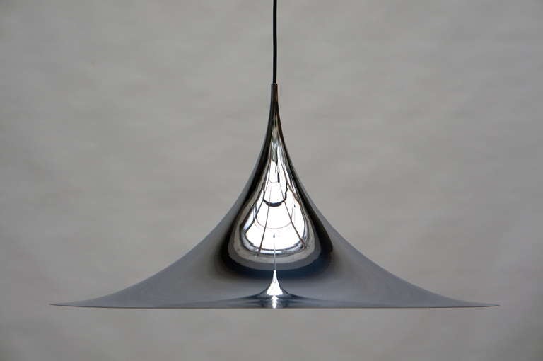 Chrome One of Two Huge Semi Pendal Ceiling Lights by Fog & Mørup For Sale