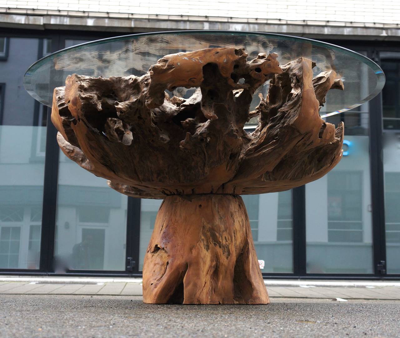 Art Glass Spectacular Sculptural Large Burl Wood Table
