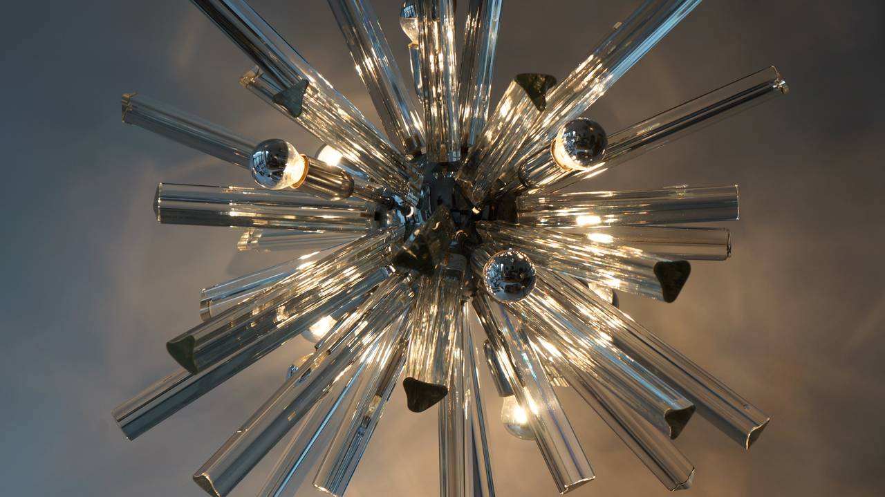 Italian Mid-Century Modernist Murano Glass Rod Sputnik Chandelier For Sale