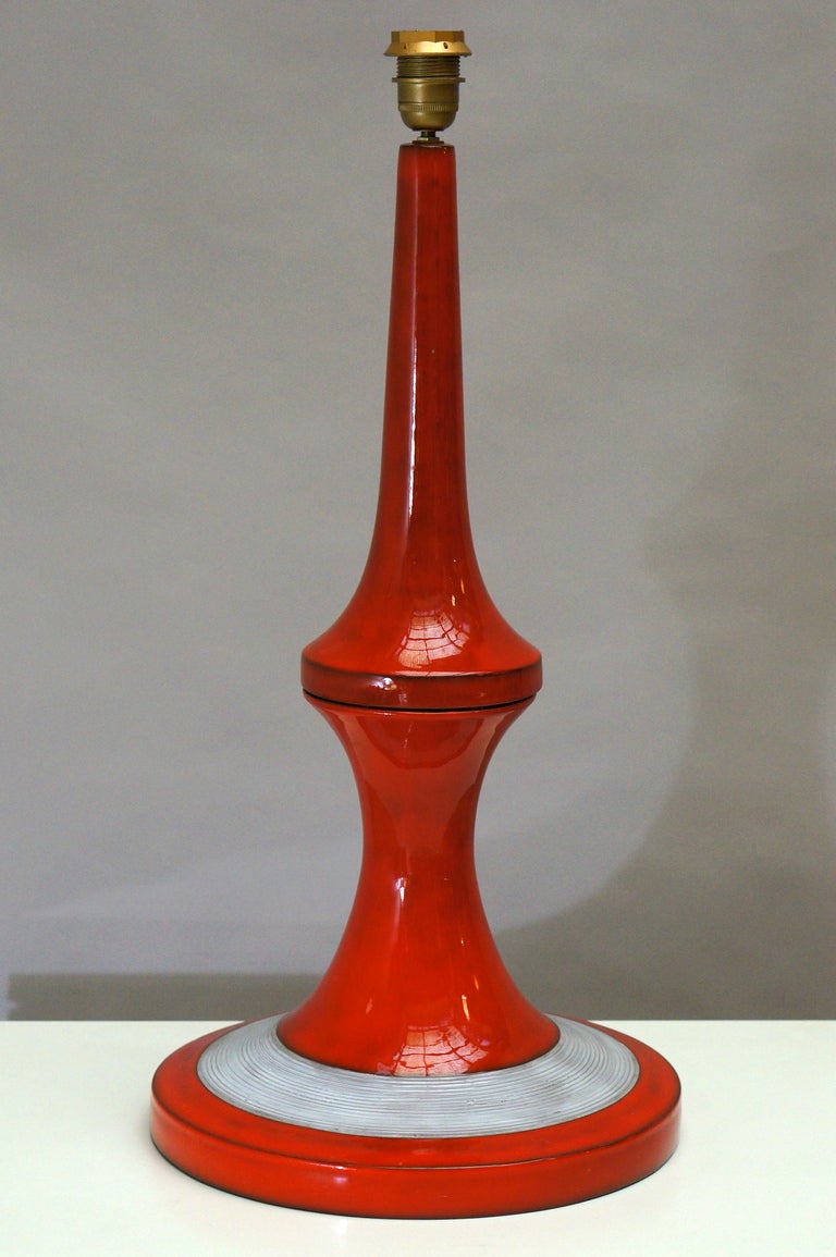 Tall 1950s ceramic table lamp by Oswald Tieberghien.