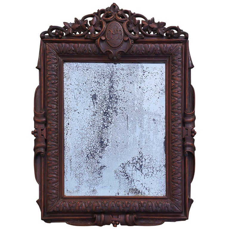 Hand-Carved Wooden Mirror For Sale