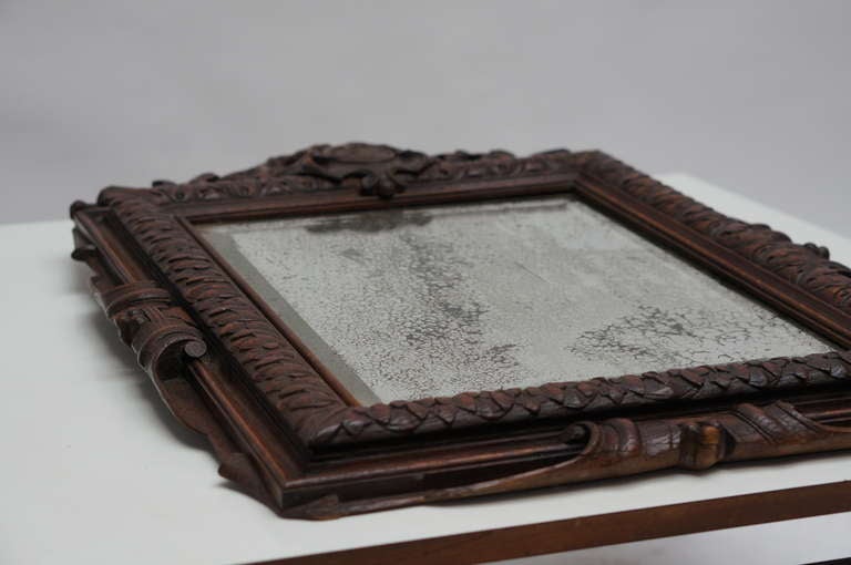 Mid-Century Modern Hand-Carved Wooden Mirror For Sale