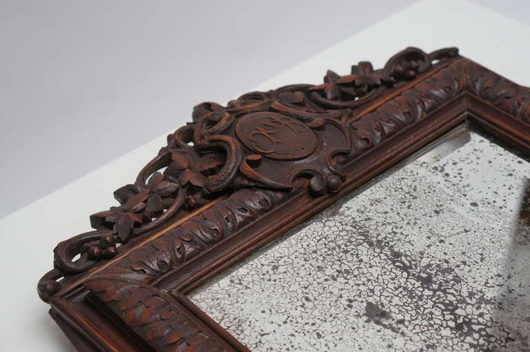 19th Century Hand-Carved Wooden Mirror For Sale