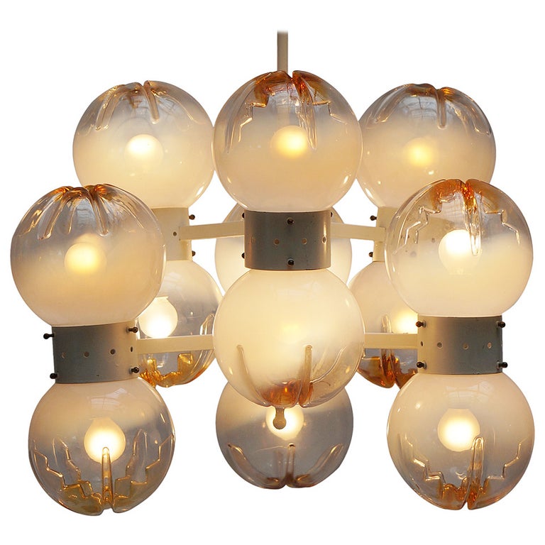 Italian Mazzega Chandelier with 12 Globes For Sale