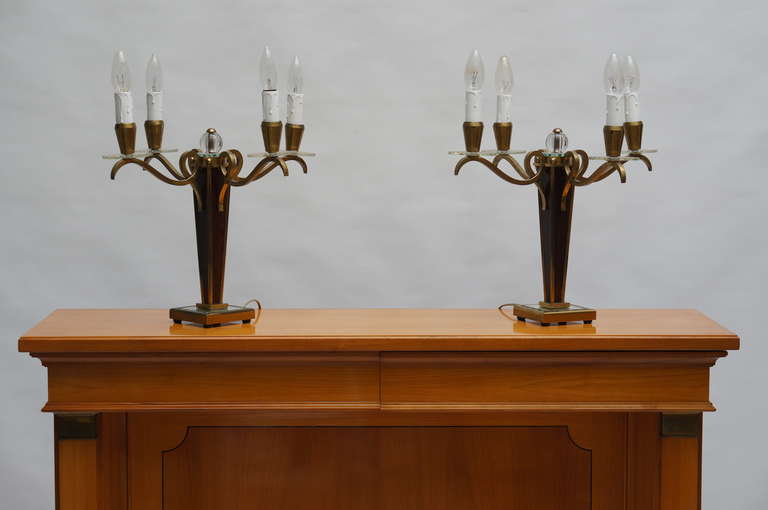 Pair of French Art Deco table lamps.
Height:40 cm.
Diameter:43 cm.