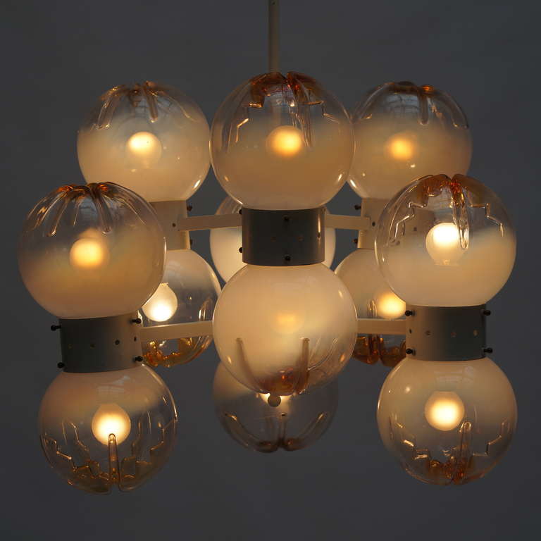 Metal Italian Mazzega Chandelier with 12 Globes For Sale